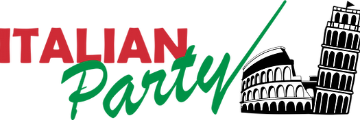 Logo Italian Party, representado pelo Coliseu e a Torre de Pisa.
