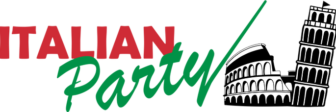 Logo Italian Party, representado pelo Coliseu e a Torre de Pisa.