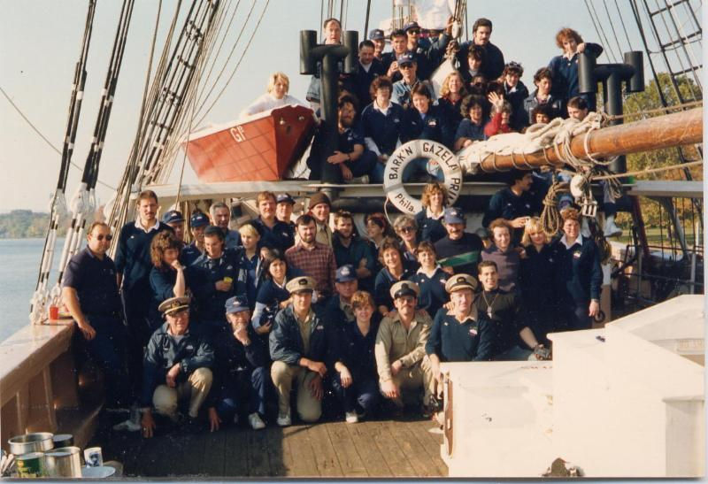 Crew photo from the fall of 1987 on deck of Gazela