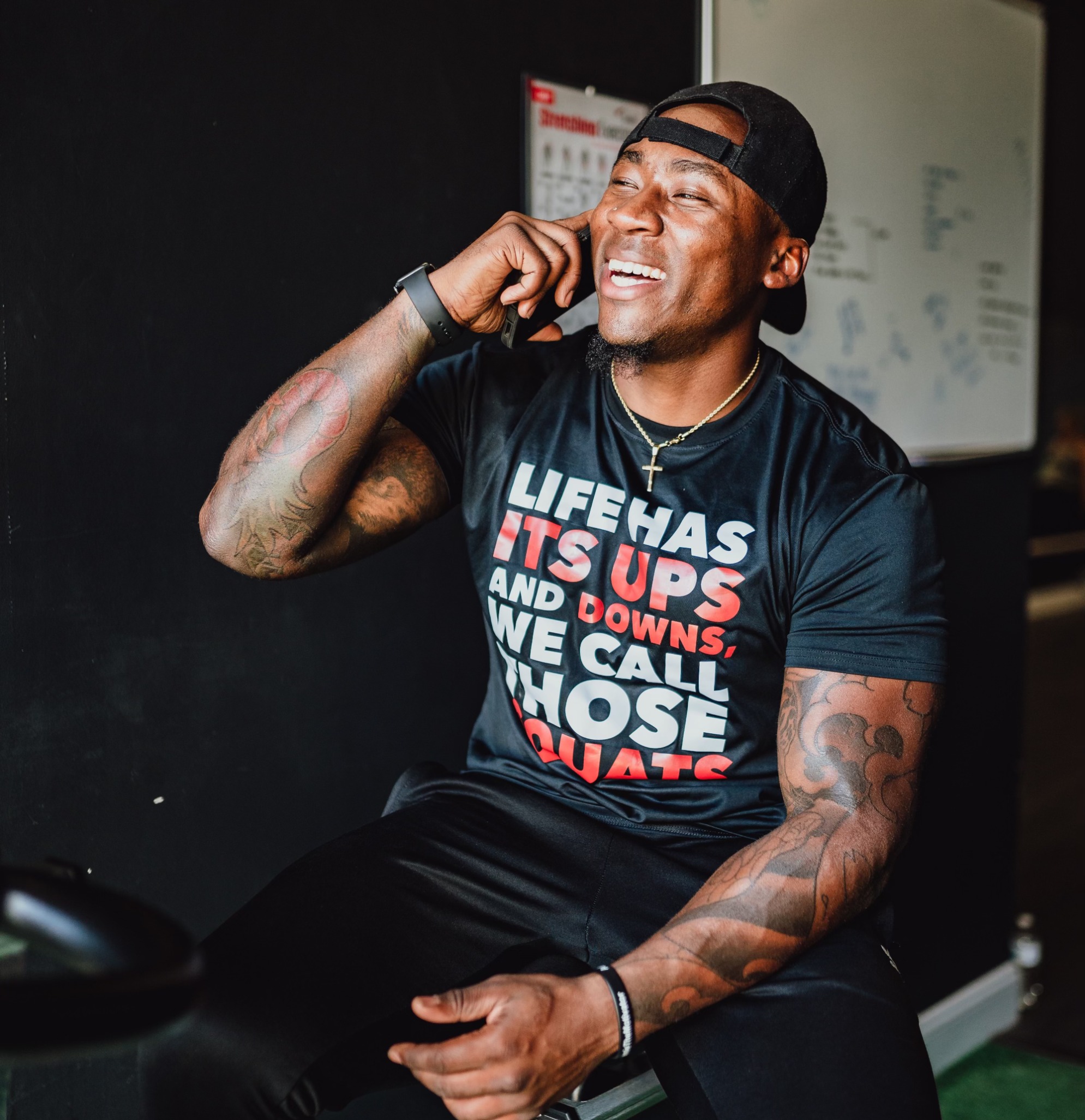 Jamie 'The Motivator' Hayes at JTM Fitness Gym wearing a JTM training tee
