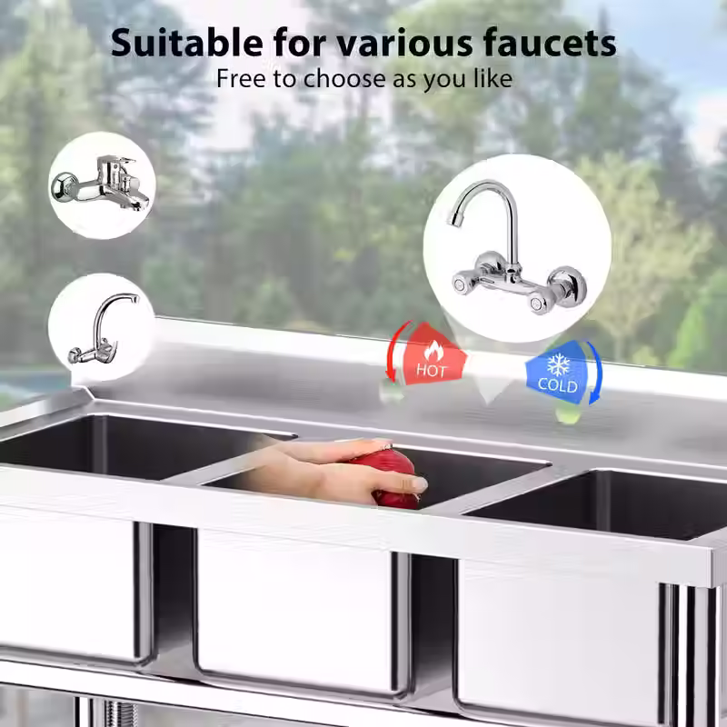 Thumbnail: Heavy Duty 3-Compartment Stainless Steel Utility Sink