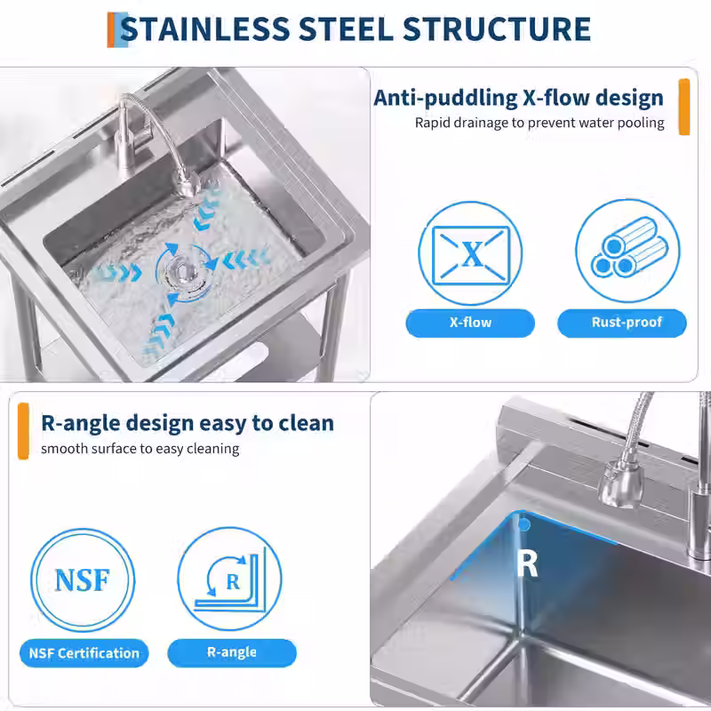 Thumbnail: 20"D x 20"W x 31.5"H Small Stainless Steel Utility Sink Freestanding Single Bowl
