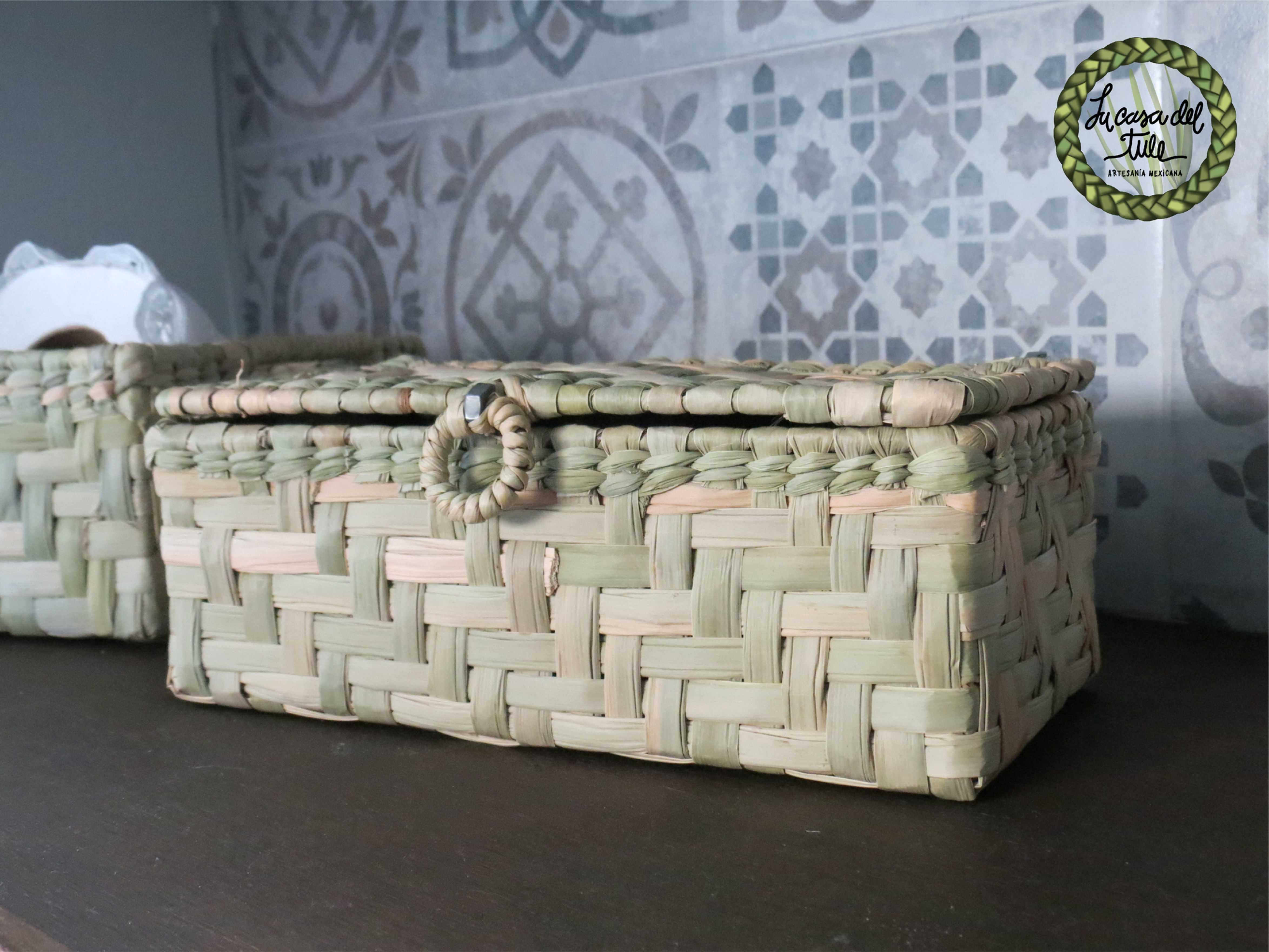 Caja de petate con tapa