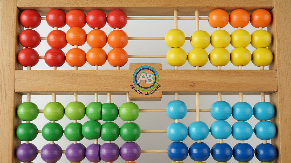 Close-up view of an abacus with colorful beads on rods