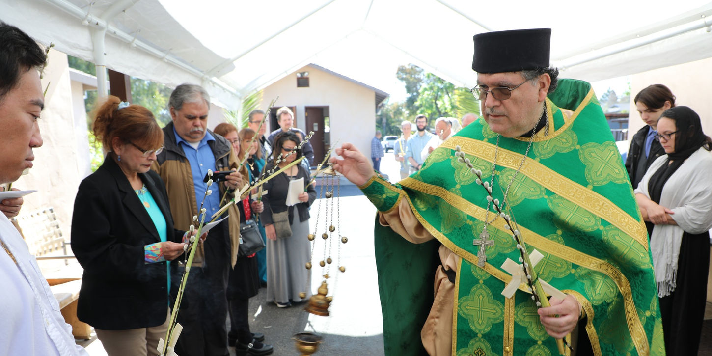 Father Anthony blessing the palms on palm sunday at Saint Basil the Great Byzantine Catholic Church.