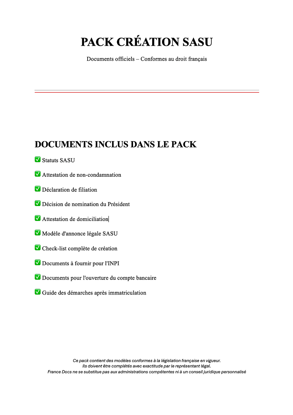 Pack création SASU complet – Documents pour créer une SASU