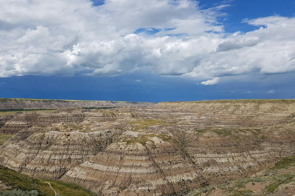Badlands landscape showing seasonal changes and clear skies