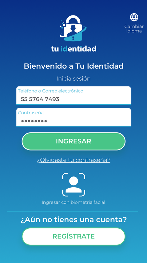 Login section with phone number and password.