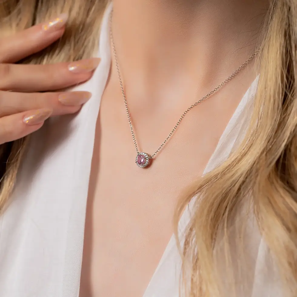 Thumbnail: White Gold Chain Gemstone Necklace