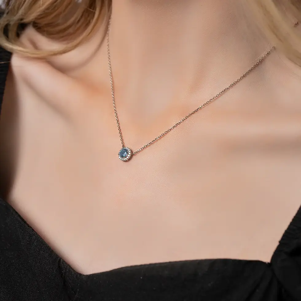 Thumbnail: White Gold Chain Gemstone Necklace