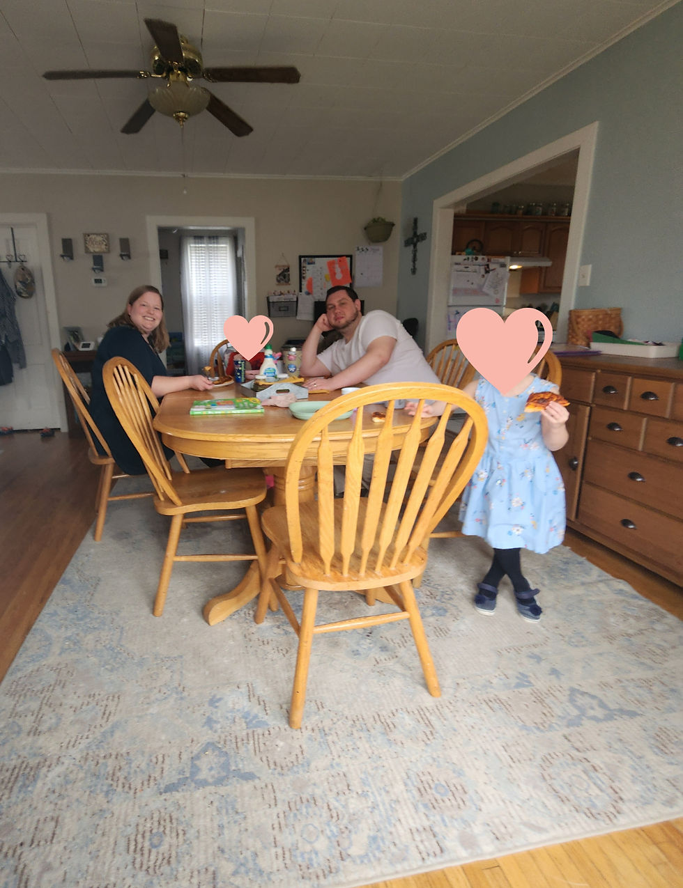 Spring 2025: The oldest wanted to take our picture. No art up and my desk area hasn't been revamped just yet, but it's a process.