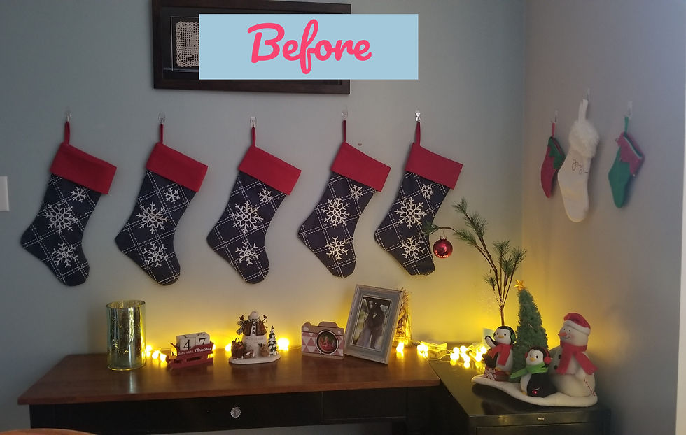 Side note: It was only nicely decorated at Christmas time. The rest of the year, this little table and filing cabinet were a catch-all space.