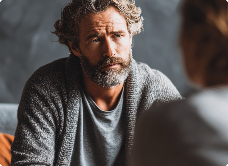 A recovery coach is talking to a family member about their addiction.