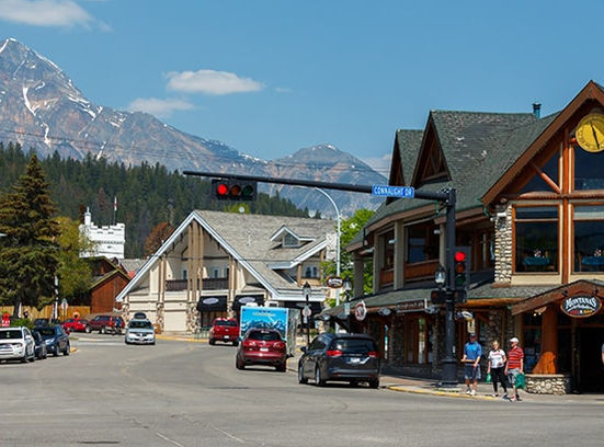 Jasper town street shops Canadian Rockies village
