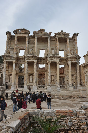 Iconic façade of the Library of Celsus at the archaeological site of Ephesus_edited
