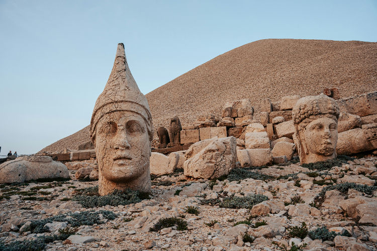 Ancient stone heads at Mount Nemrut in southeastern Turkey