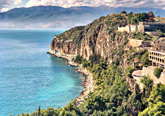 Nafplio coastal town and fortress view on a Greece heritage tour