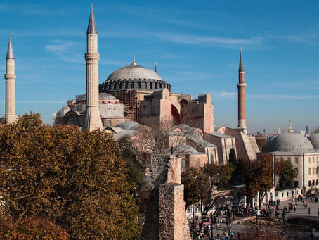 Hagia Sophia with minarets in Istanbul, Turkey.