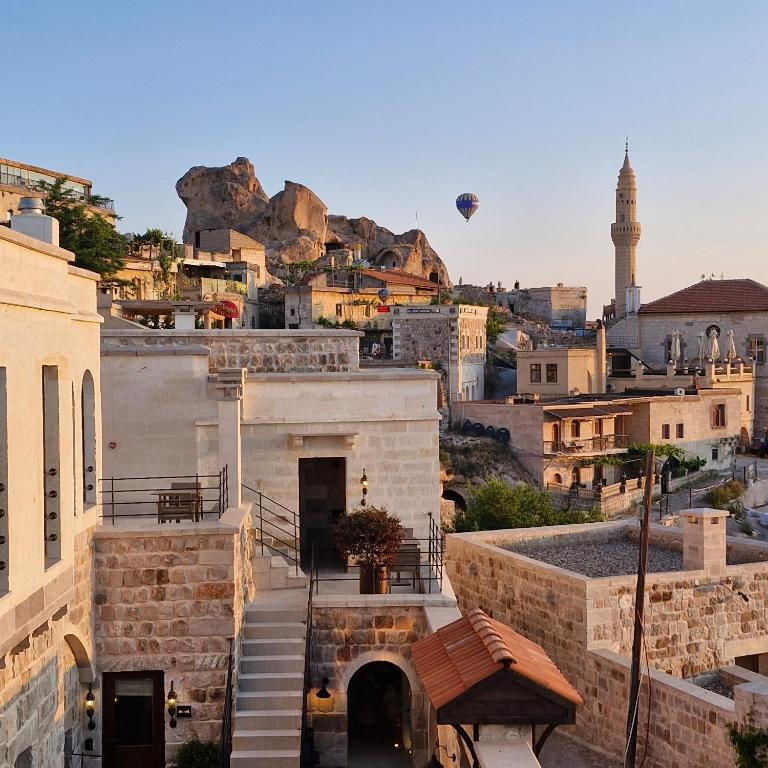Panoramic view of Göreme town with stone houses and fairy chimneys Cappadocia