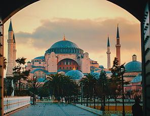 Hagia Sophia with domes and minarets in Istanbul, Turkey