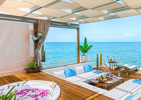 Luxury beachfront cabana with private seating and sea views in Turkey