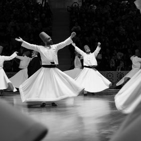Whirling Dervishes performing the Sema ceremony during the Mevlana Festival in Konya, Turkey.