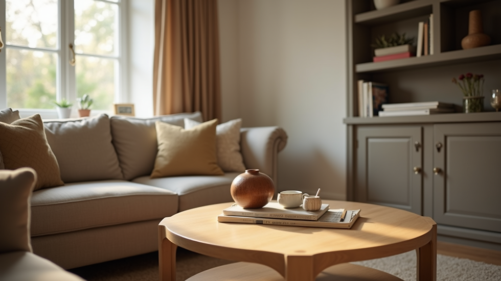 Eye-level view of a cozy living room featuring a stylish decorative item