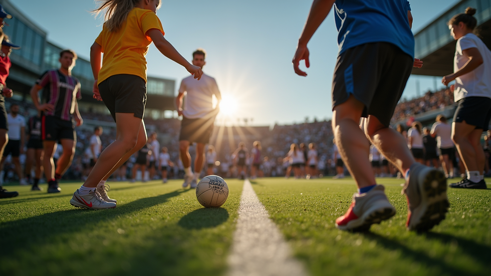Eye-level view of a sports-themed event with guests engaging in activities