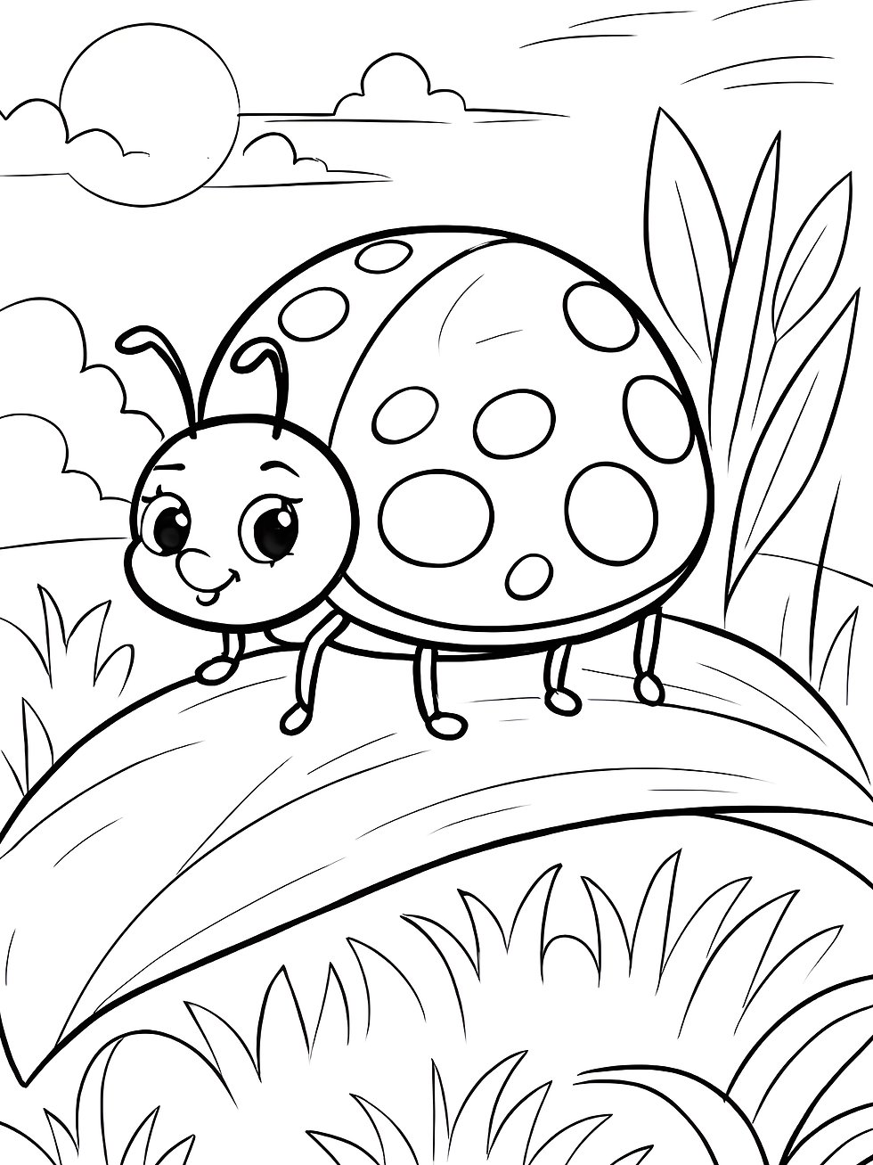 Simple Ladybird and flower colouring page