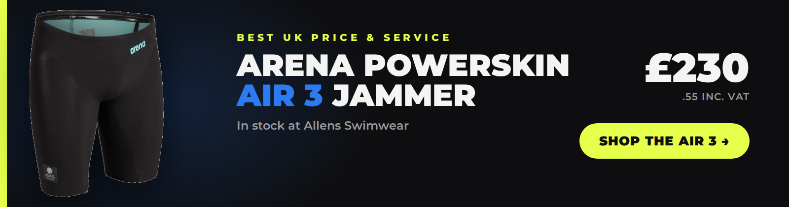 Buy the Arena Powerskin Air 3 jammer at Allens Swimwear, best UK price