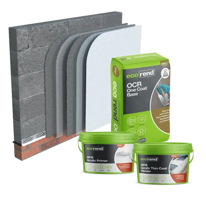 Ecorend silicone thin-coat render: A self-cleaning and hydrophobic finish applied by Plaster and Rendering Solutions Sheffield.