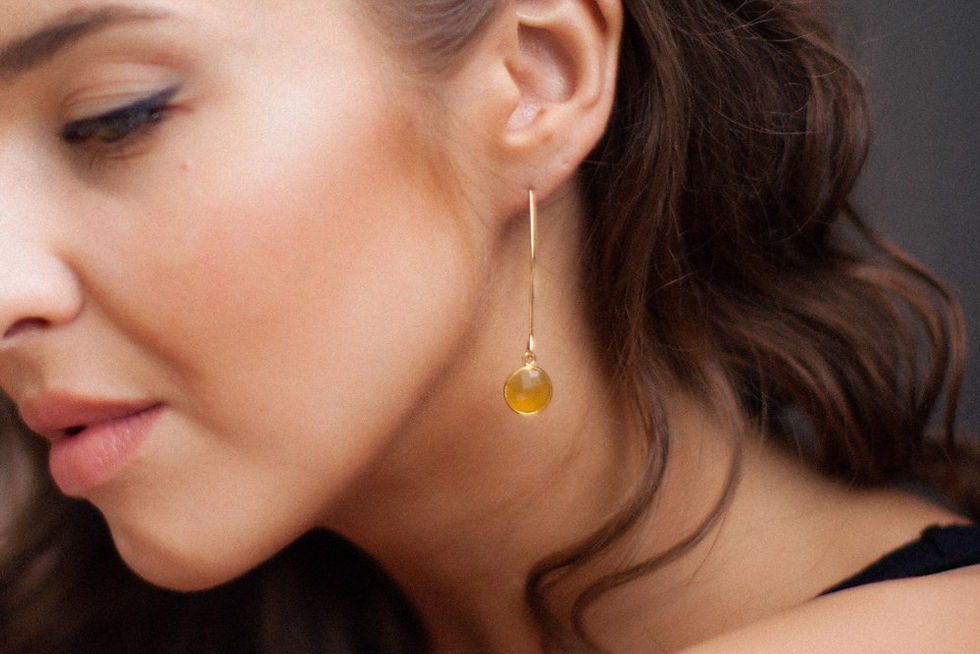 Миниатюра: Серьги с длинной дужкой. Желтый  халцедон