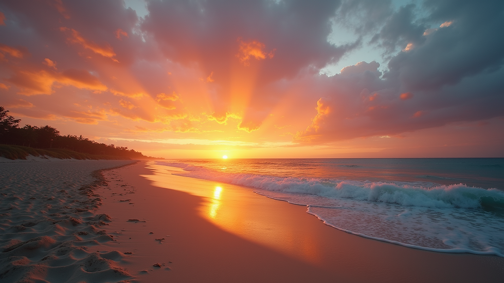 Wide angle view of the stunning sunset over Sandy Beach