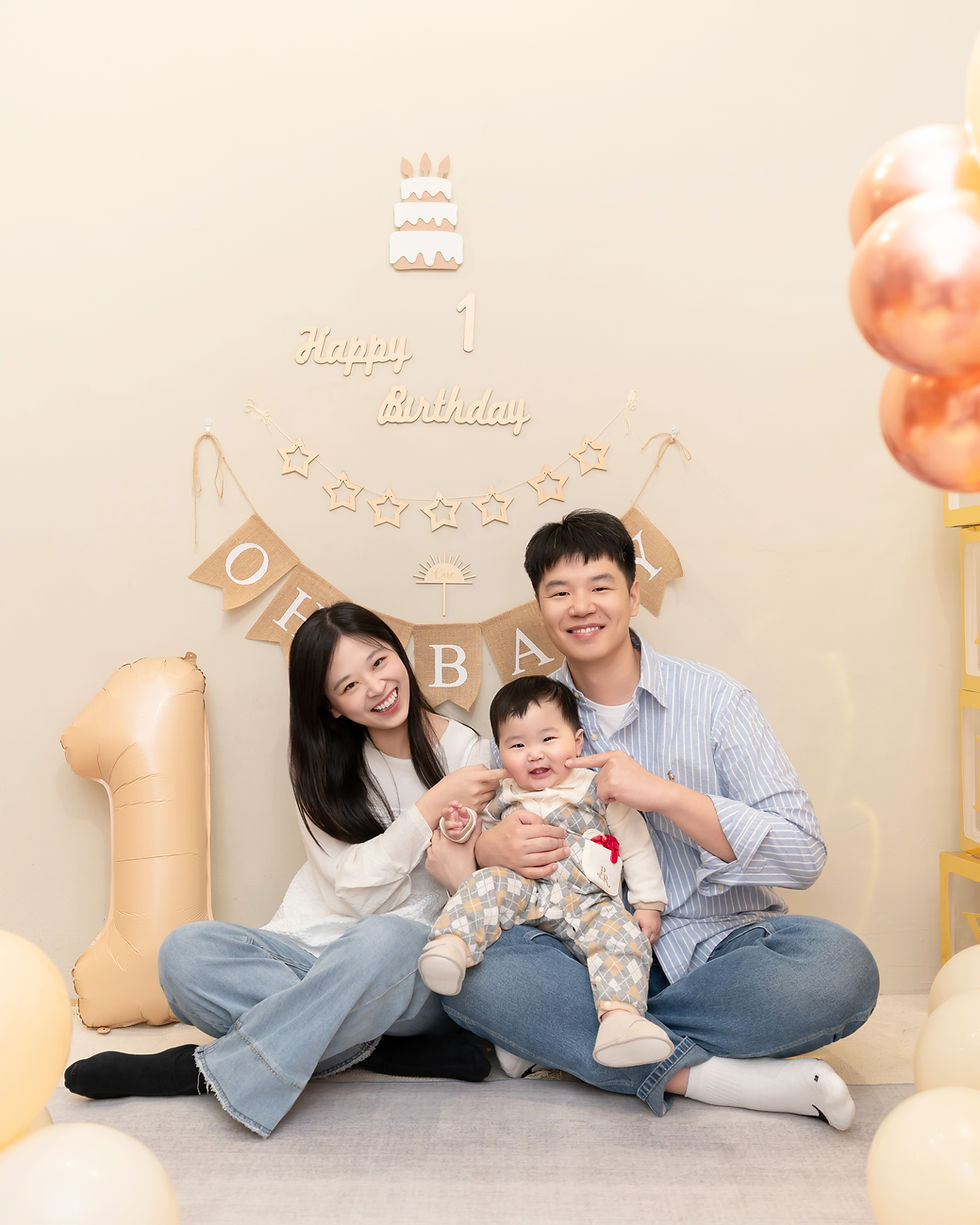 小拾光抓周家庭合照與一歲生日派對佈置