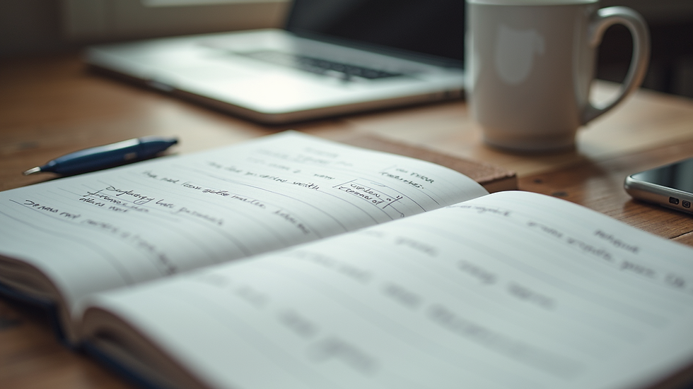 Close-up view of a notebook with written goals and plans