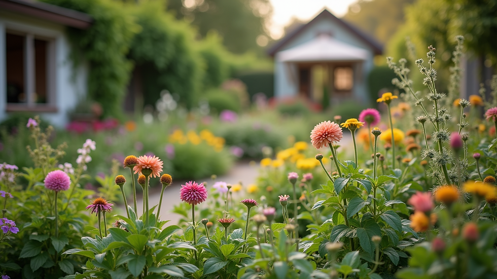 Eye-level view of a community garden filled with diverse plants
