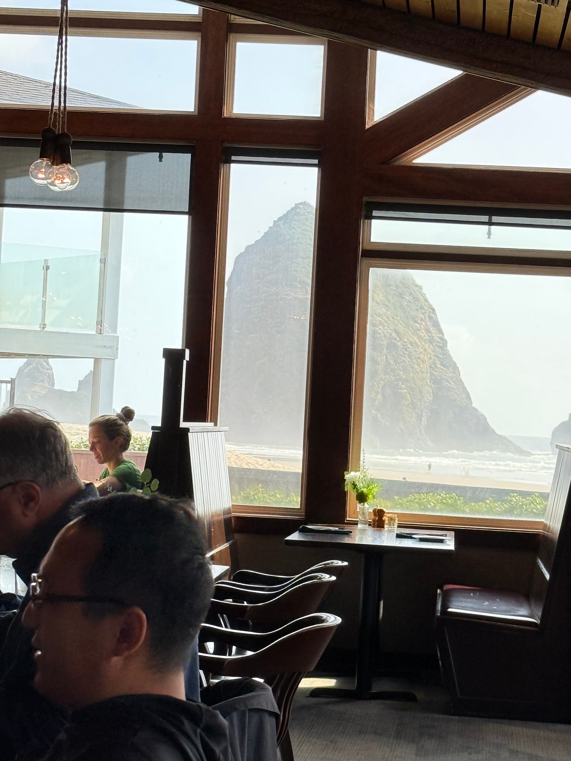 Eating at the Wayfarer in front of Haystack Rock, Cannon Beach
