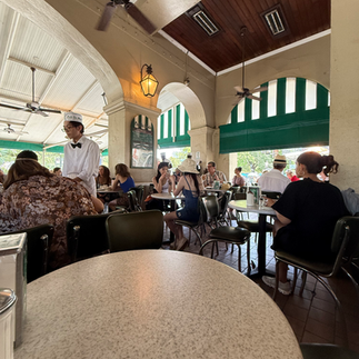 inside of Cafe Du Monde, NOLA