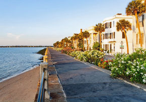 Walking down the Battery beautiful homes line the River