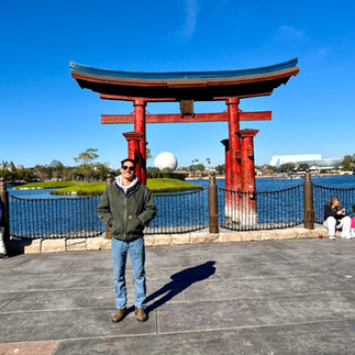 Young man and Japan's amazing landmark in Epcot 