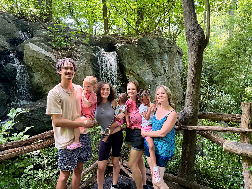 Family outside of the Congo Gorilla Forest of the Bronx Zoo