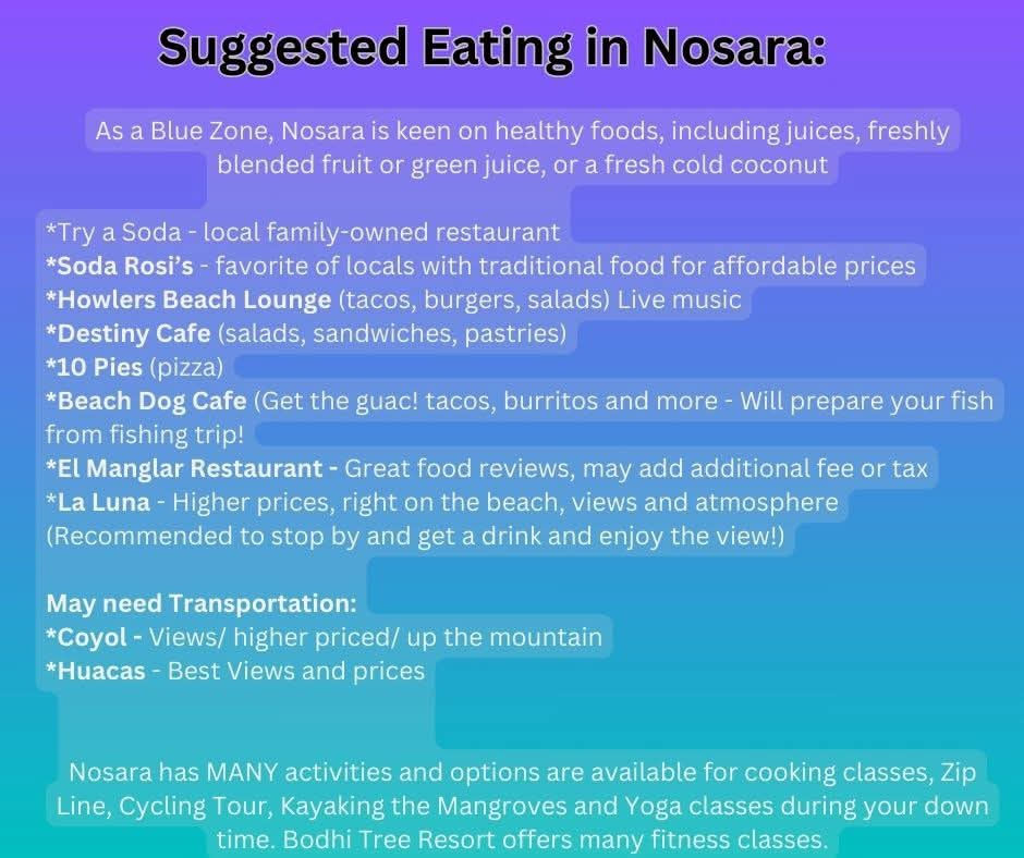 My notes of where to eat in Nosara for planning purposes