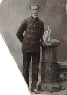 Richard Wallace Williams holding his cornet.