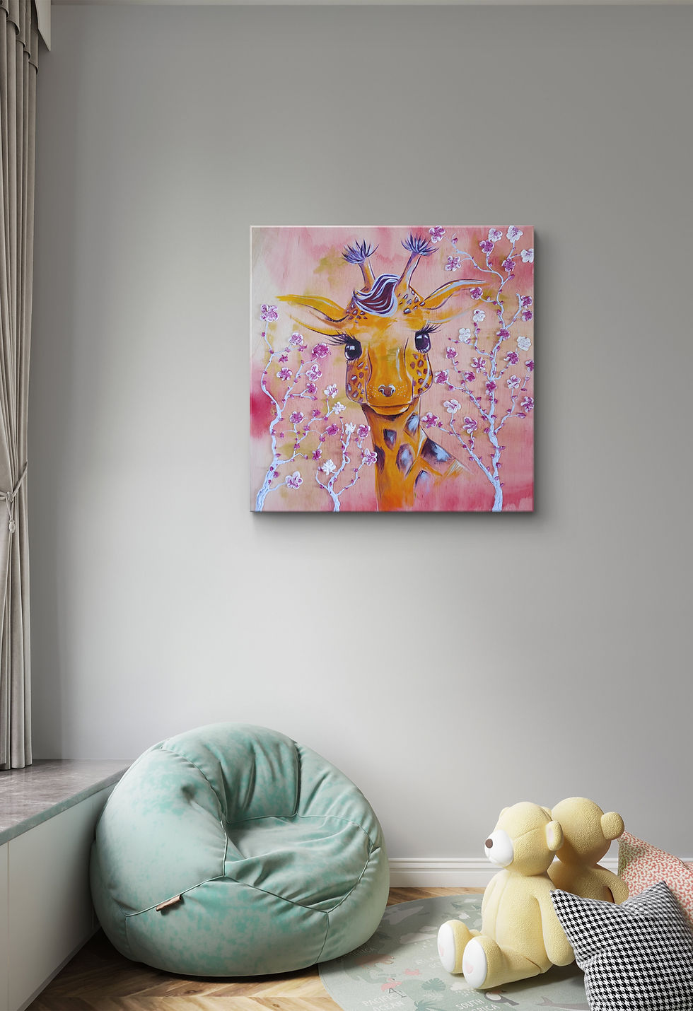 " Joyful Giraffe" 2'x2' Original 