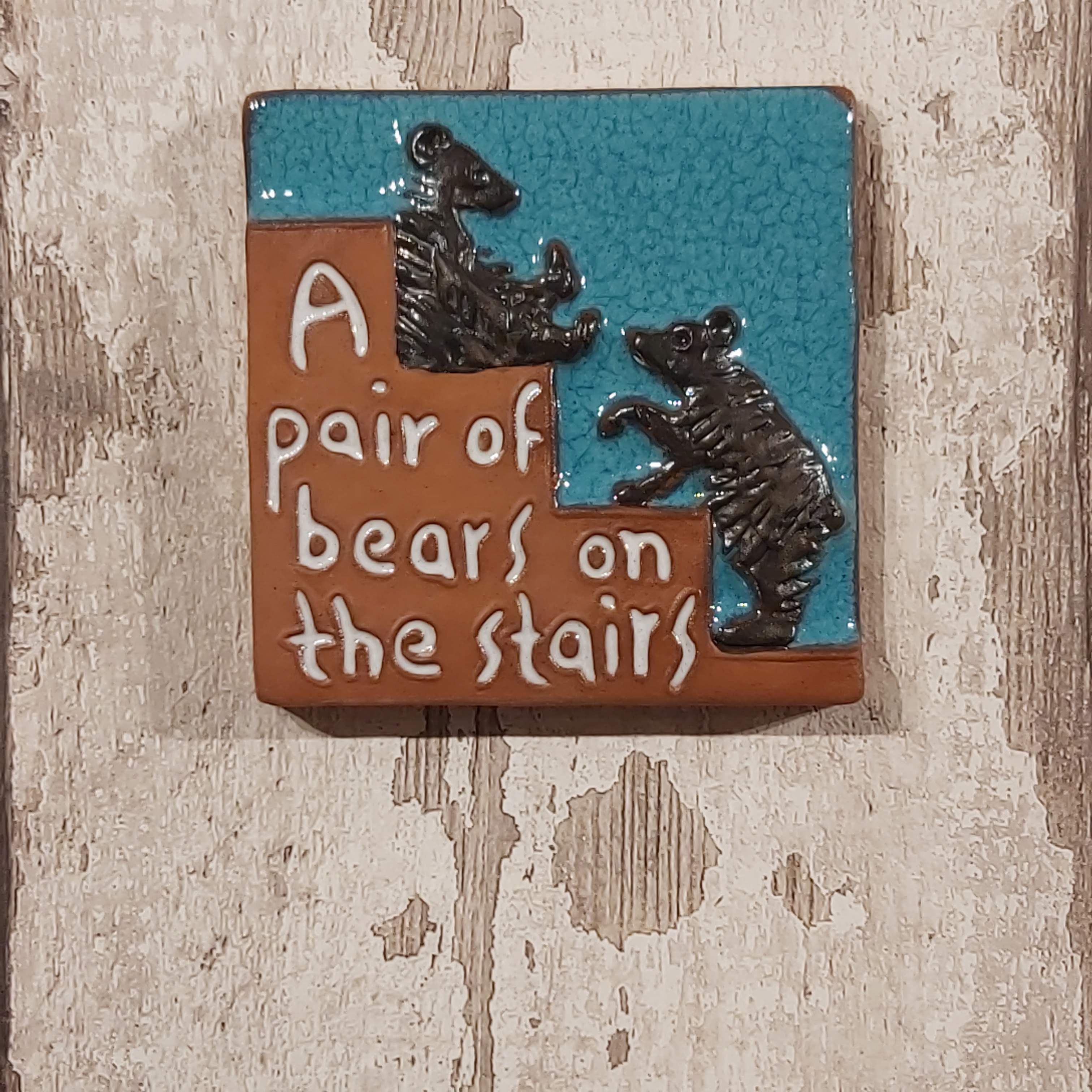 Bears on Stairs Decorative Ceramic Tile