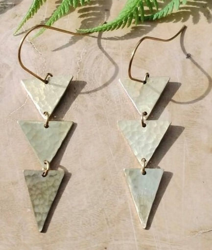 Brass Triple Triangle Earrings