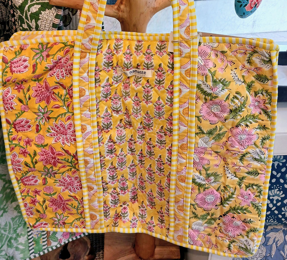 Yellow Patchwork Block Print Quilted Bag