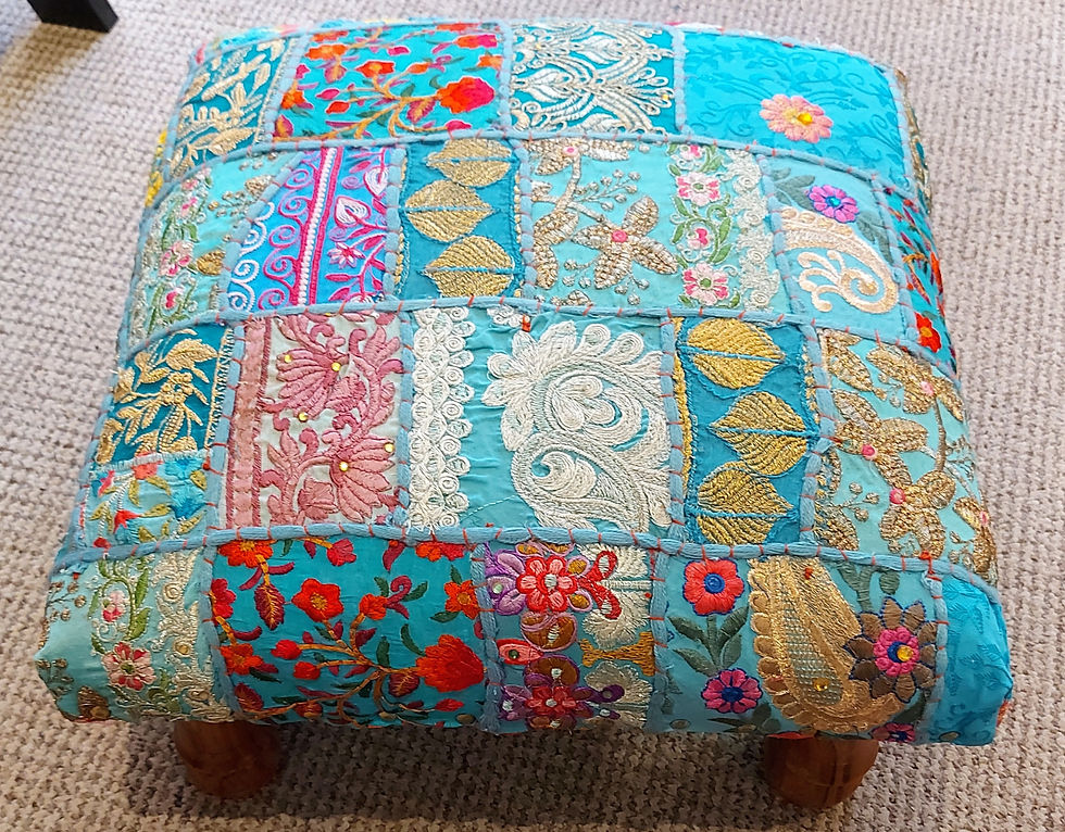 turquoise upcycled patchwork footstool