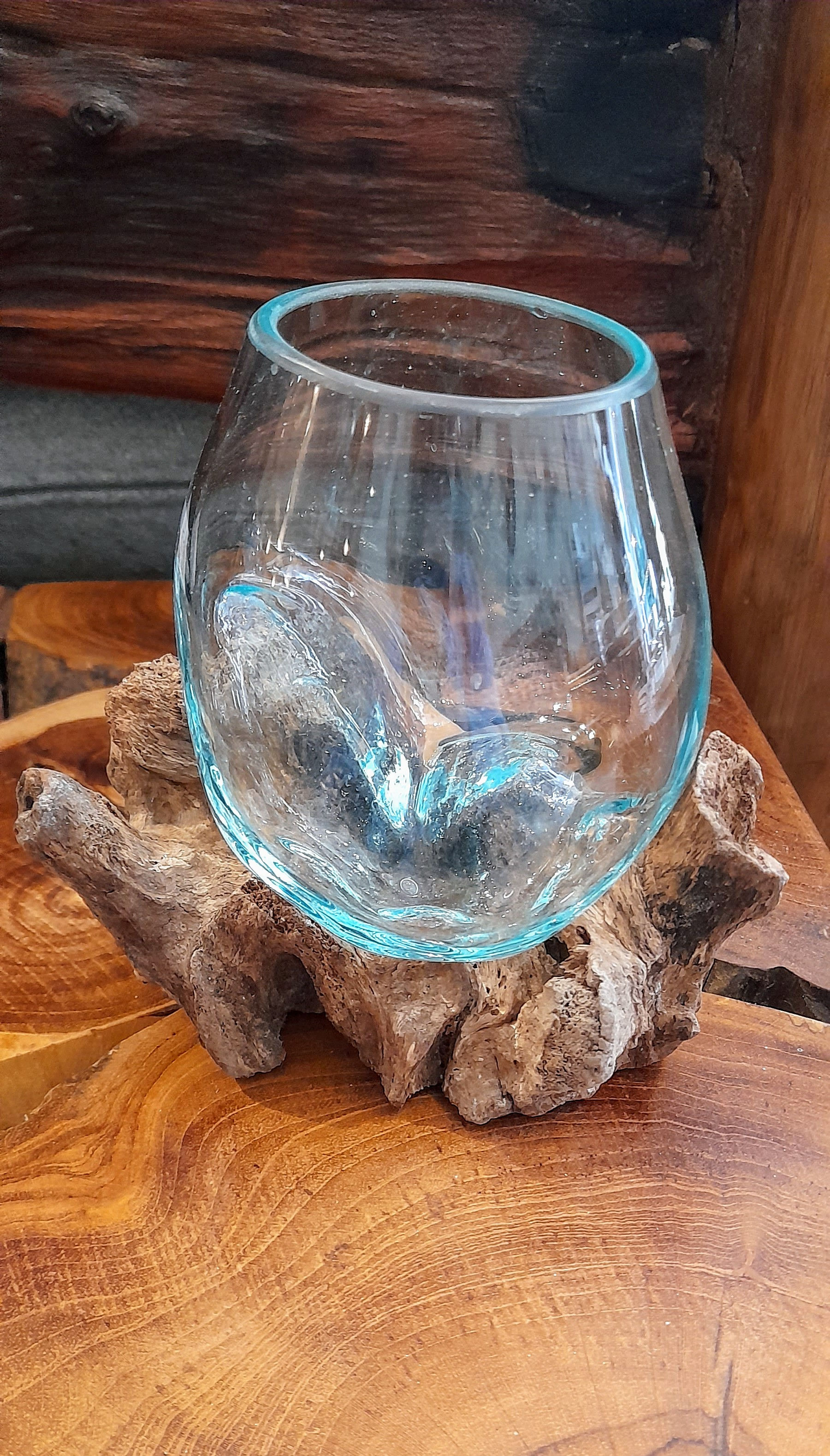 Recycled Glass Bowl on Wood