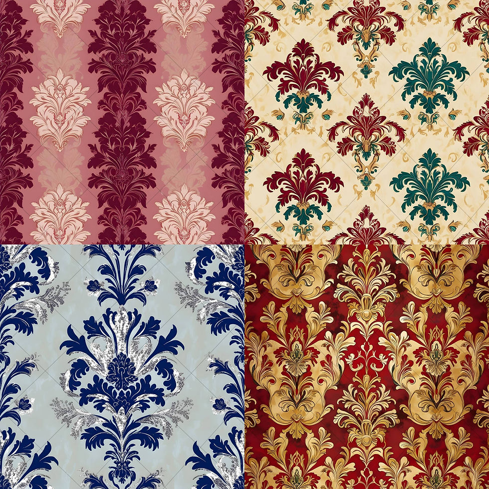 Thumbnail: Damask digital paper pack with classic symmetrical patterns